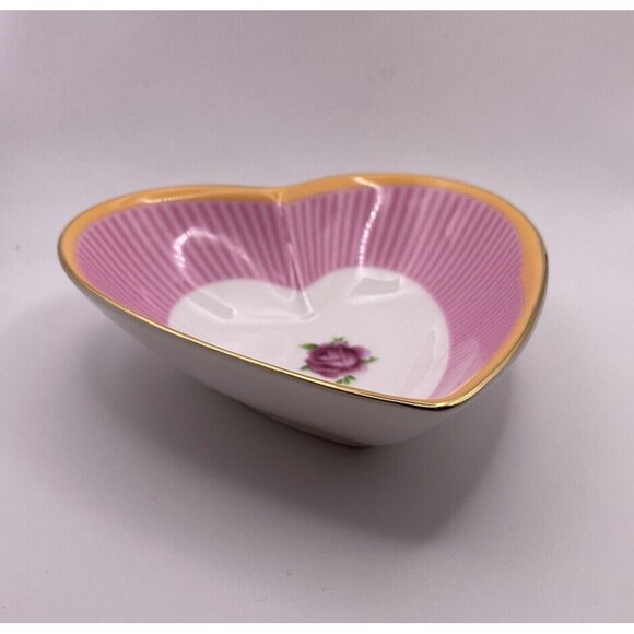 Royal Albert Sweet Stripe Candy Collection Heart Dish Used - Picture 3 of 16